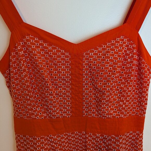 Tory Burch Berdine Orange/White Eyelet Dress, Sz 10 - Picture 3 of 8